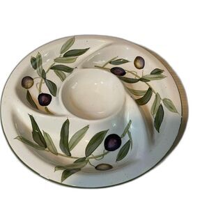Pier 1 Sorrento Earthenware Olives & Leaves Design Veg n' Dip Serving Platter